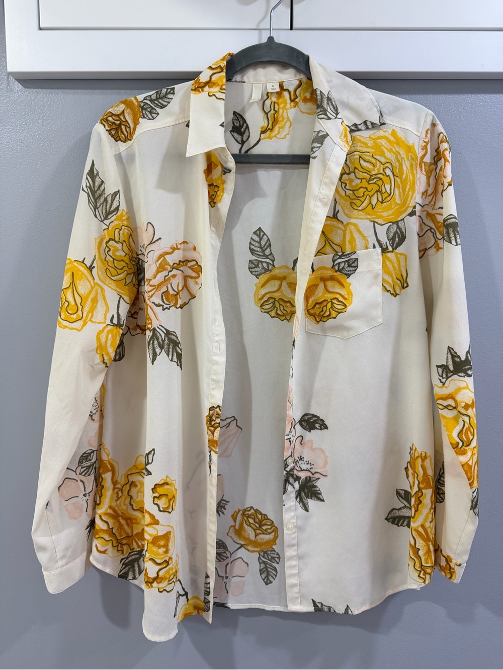 Frenchi Cream Button-Down Shirt with Yellow Floral Print